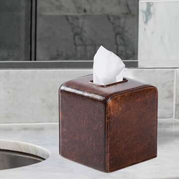 Rustic Leather Tissue Box Cover Square for Home Decor,Resin Heavy Tissue Box Holder for Bathroom Countertop,Tabletop,Bedside Table,Office (Retro Brown)
