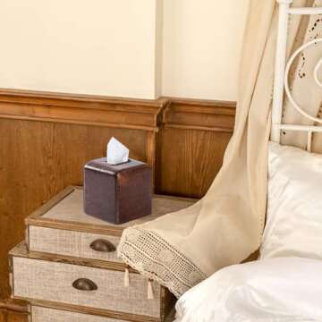 Rustic Leather Tissue Box Cover Square for Home Decor,Resin Heavy Tissue Box Holder for Bathroom Countertop,Tabletop,Bedside Table,Office (Retro Brown)