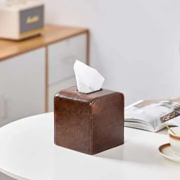 Rustic Leather Tissue Box Cover Square for Home Decor,Resin Heavy Tissue Box Holder for Bathroom Countertop,Tabletop,Bedside Table,Office (Retro Brown)
