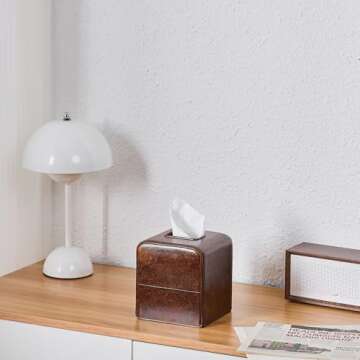 Rustic Leather Tissue Box Cover Square for Home Decor,Resin Heavy Tissue Box Holder for Bathroom Countertop,Tabletop,Bedside Table,Office (Retro Brown)