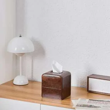 Rustic Leather Tissue Box Cover Square for Home Decor,Resin Heavy Tissue Box Holder for Bathroom Countertop,Tabletop,Bedside Table,Office (Retro Brown)