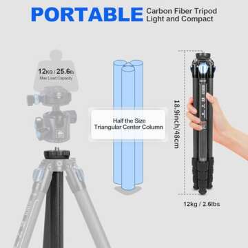 SIRUI AM-124 Carbon Fiber Tripod for Camera with AM-01 360° Panorama Ball Head, 65.6" Compact Lightweight Travel Tripod, Triangular Center Column, QR Plate, Waterproof Twist Lock, Load 26.5lbs