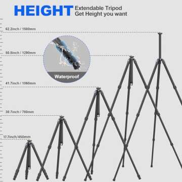 SIRUI AM-124 Carbon Fiber Tripod for Camera with AM-01 360° Panorama Ball Head, 65.6" Compact Lightweight Travel Tripod, Triangular Center Column, QR Plate, Waterproof Twist Lock, Load 26.5lbs