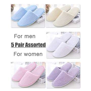 Eucoz 5 Pairs SPA Slippers - Assorted Colors, Closed Toe for All Occasions
