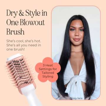INH Blowout Brush Hair Dryer | Ceramic Titanium Hair Straightener and Curler 2 in 1 | Heated Round B...