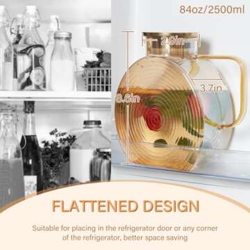 OneDream Glass Pitcher with Lids for Fridge Door, 2.5l/84oz Large Iced Tea Pitcher with Handle, Boro...