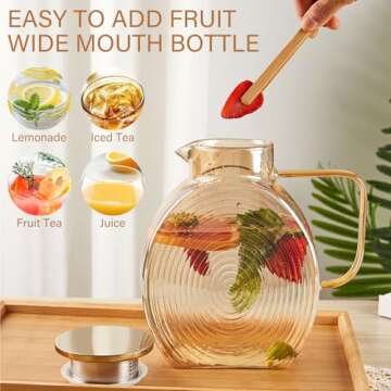 OneDream Glass Pitcher with Lids for Fridge Door, 2.5l/84oz Large Iced Tea Pitcher with Handle, Borosilicate Water Jug for Sun Tea, Fruit Juice, Drinks, Lemonade, Cold or Hot Beverages, Champagne