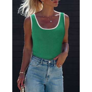 Dokotoo Scoop Neck Sleeveless Tops for Women 2025 Casual Summer Lightweight Slim Fit Color Block Rib...