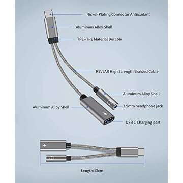 Samsung Galaxy S25 Headphone Adapter - USB C to AUX Mic Jack with 60W Fast Charging