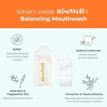 RiseWell Balancing Mouthwash - PH Balancing Alkaline Alcohol Free Mouthwash - Dentist Developed Dry Mouth Rinse - No Added Fluoride and SLS-Free - Wild Mint, 16 Oz