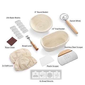 Saint Germain Bakery Premium Round Bread Banneton Basket with Liner - Perfect Brotform Proofing Bask...