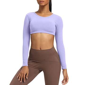 Aoxjox Long Sleeve Crop Tops for Women Clarissa Backless Workout Cropped T Shirt Top (Purple Heather, X-Small)