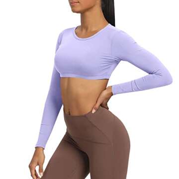 Aoxjox Long Sleeve Crop Tops for Women Clarissa Backless Workout Cropped T Shirt Top (Purple Heather, X-Small)