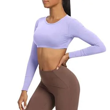 Aoxjox Long Sleeve Crop Tops for Women Clarissa Backless Workout Cropped T Shirt Top (Purple Heather, X-Small)