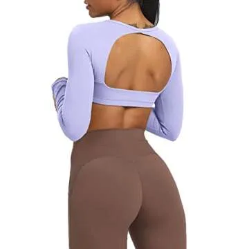 Aoxjox Long Sleeve Crop Tops for Women Clarissa Backless Workout Cropped T Shirt Top (Purple Heather, X-Small)
