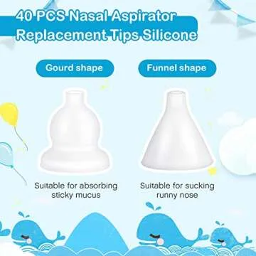 Fabbay 40 Pcs Nasal Aspirator Replacement Tips Silicone Tips for Electric Baby Nasal Aspirator Accessory Kit Reusable Nose Sucker Replacement Kit with a Storage Box for Baby Toddler Infant, 2 Shapes