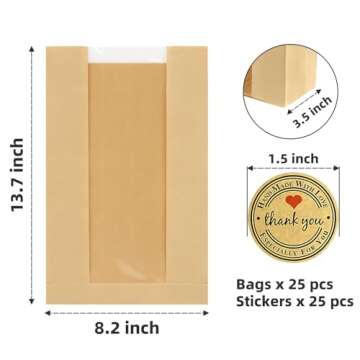 Paper Bread Bags For Homemade Bread, Sourdough Bread Paper Bags Bakery Bags with Window for Food Pac...