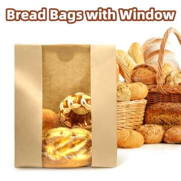 Paper Bread Bags For Homemade Bread, Sourdough Bread Paper Bags Bakery Bags with Window for Food Packaging Storage(13.7''x8.2''x3.5'')