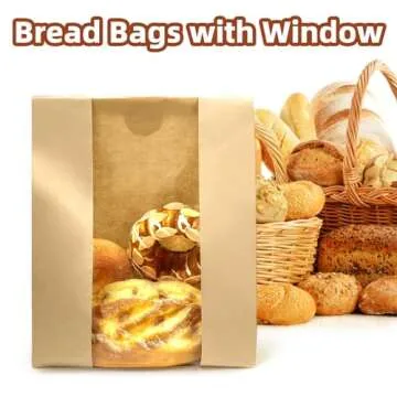 Paper Bread Bags For Homemade Bread, Sourdough Bread Paper Bags Bakery Bags with Window for Food Packaging Storage(13.7''x8.2''x3.5'')