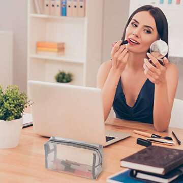 6 Pieces Mesh Makeup Bags Mesh Cosmetic Bag Portable Travel Organizing Zipper Pouch Toiletries Makeup Pouches for Home Office Travel Accessories (Gray)