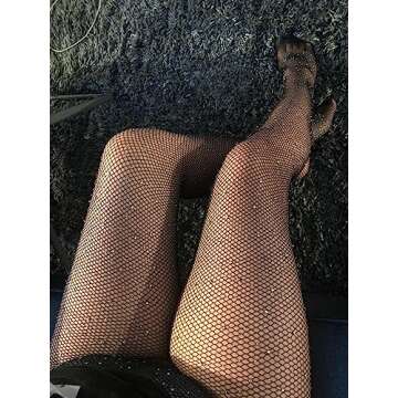 Betteraim Women's Rhinestone Fishnet Tights Sparkle Fishnet Stockings Carnival Glitter Tights (as1, alpha, x_s, m, regular, regular, Black)