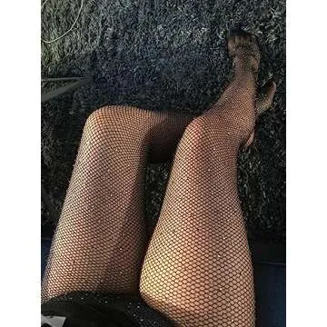 Betteraim Women's Rhinestone Fishnet Tights Sparkle Fishnet Stockings Carnival Glitter Tights (as1, alpha, x_s, m, regular, regular, Black)