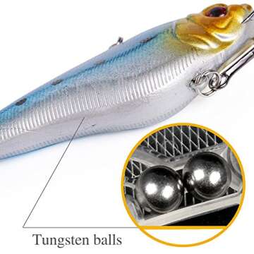 Sougayilang Fishing Lures Large Hard Bait Minnow VIB Lure with Treble Hook Life-Like Swimbait Fishing Bait Popper Crankbait Vibe Sinking Lure for Bass Trout Walleye Redfish