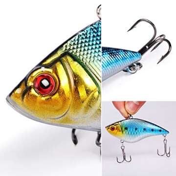 Sougayilang Fishing Lures Large Hard Bait Minnow VIB Lure with Treble Hook Life-Like Swimbait Fishing Bait Popper Crankbait Vibe Sinking Lure for Bass Trout Walleye Redfish