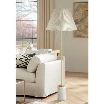 Possini Euro Design Milan Modern 66" Tall Floor Lamp Standing Gold Metal Column Beige Pleated Empire...