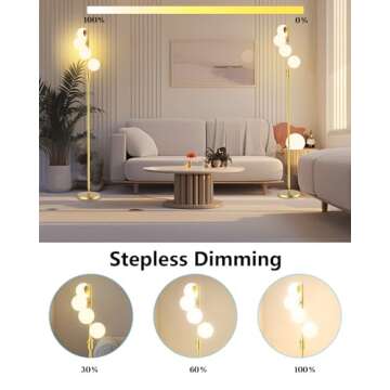 Lightdot 64IN Dimmable (Brightness Adjustable) Globe Floor Lamp, Gold Standing Lamps with 4PCS 3000K...