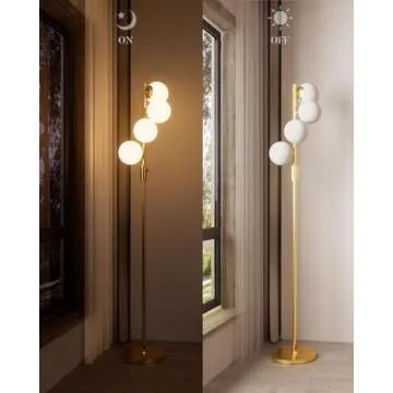 Lightdot 64IN Dimmable (Brightness Adjustable) Globe Floor Lamp, Gold Standing Lamps with 4PCS 3000K G9 Bulbs Soft Warm White Eye Care, Mid Century Modern Floor Lamp for Living Room