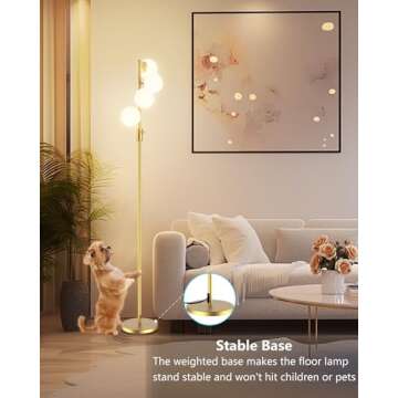 Lightdot 64IN Dimmable (Brightness Adjustable) Globe Floor Lamp, Gold Standing Lamps with 4PCS 3000K G9 Bulbs Soft Warm White Eye Care, Mid Century Modern Floor Lamp for Living Room