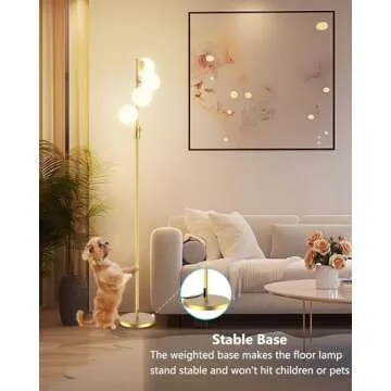 Lightdot 64IN Dimmable (Brightness Adjustable) Globe Floor Lamp, Gold Standing Lamps with 4PCS 3000K G9 Bulbs Soft Warm White Eye Care, Mid Century Modern Floor Lamp for Living Room