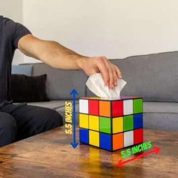 Magic Cube Tissue Box Cover | Retro Home Decor | Funky Furniture | Magnetic Bottom Lid | Fun House 80's Home Decor | Funny Tissue Box Cover