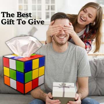 Magic Cube Tissue Box Cover | Retro Home Decor | Funky Furniture | Magnetic Bottom Lid | Fun House 80's Home Decor | Funny Tissue Box Cover