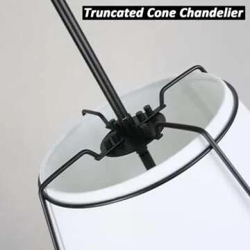 AXILAND Cone Pendant Light Fixture with Metal Lantern Fabric Drum Shade 16" Black Chandeliers for Di...