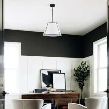 AXILAND Cone Pendant Light Fixture with Metal Lantern Fabric Drum Shade 16" Black Chandeliers for Dining Room Living Room Kitchen Bedroom