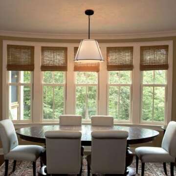 AXILAND Cone Pendant Light Fixture with Metal Lantern Fabric Drum Shade 16" Black Chandeliers for Dining Room Living Room Kitchen Bedroom