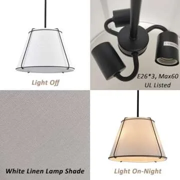 AXILAND Cone Pendant Light Fixture with Metal Lantern Fabric Drum Shade 16" Black Chandeliers for Dining Room Living Room Kitchen Bedroom