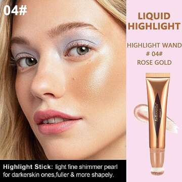 Lisara Highlighter Stick, Liquid Cream Makeup, Glitter Finish, Rose Gold, Cushion Applicator, 0.41 Fl Oz (#04)