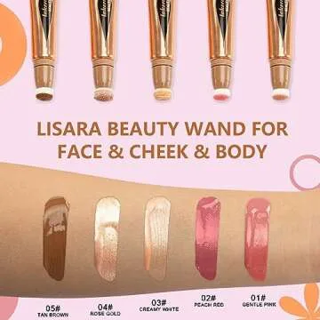 Lisara Highlighter Stick, Liquid Cream Makeup, Glitter Finish, Rose Gold, Cushion Applicator, 0.41 Fl Oz (#04)