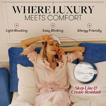 Beckham Hotel Collection Silk Sleep Mask - Pack of 2, 100% Mulberry Silk Sleeping Mask for Women and Men with Adjustable Strap - Blackout Eye Mask for Sleeping & Travel - White/Ivory