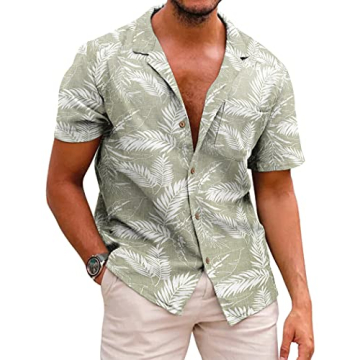 COOFANDY Lightweight Linen Aloha Shirts for Beach Weddings