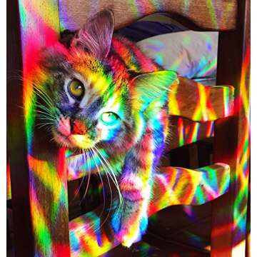 Rainbow Symphony- Rainbow Window Suncatcher, Axicon Prism Pattern, with Bonus Rainbow on Board Sun Catcher, Made in USA