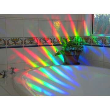 Rainbow Symphony- Rainbow Window Suncatcher, Axicon Prism Pattern, with Bonus Rainbow on Board Sun Catcher, Made in USA