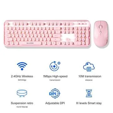 SADES V2020 Pink Wireless Keyboard with Round Keycaps,2.4GHz Dropout-Free Connection,Long Battery Life,Cute Wireless Moues for PC/Laptop/Mac(Pink)