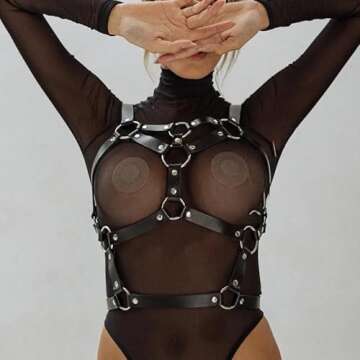 Women's Body Chest Harness Belt, Adjustable Gothic Punk Leather Fetish Sexy Caged Chest Harness Bond...