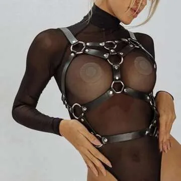 Women's Body Chest Harness Belt, Adjustable Gothic Punk Leather Fetish Sexy Caged Chest Harness Bondage Strap for Ladies, BDSM SM Cosplay Costume Rave Nightclub Clubwear Masquerade Party Accessories