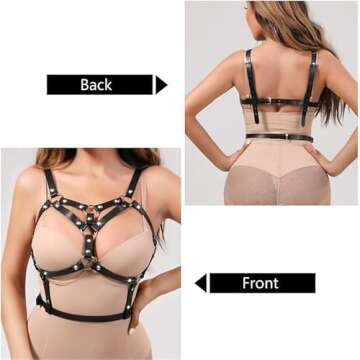 Women's Body Chest Harness Belt, Adjustable Gothic Punk Leather Fetish Sexy Caged Chest Harness Bondage Strap for Ladies, BDSM SM Cosplay Costume Rave Nightclub Clubwear Masquerade Party Accessories