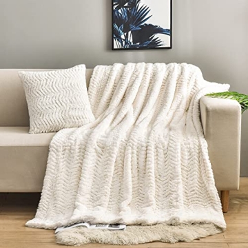 YUSOKI Luxury Double Sided Faux Fur Throw Blanket(Without Pillows),Soft Fuzzy Fluffy Cozy Plush Furr...